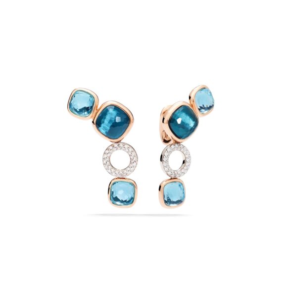 Pomellato Nudo Ohrschmuck aus Roségold mit blauem Topas, London Blue Topas und Diamanten