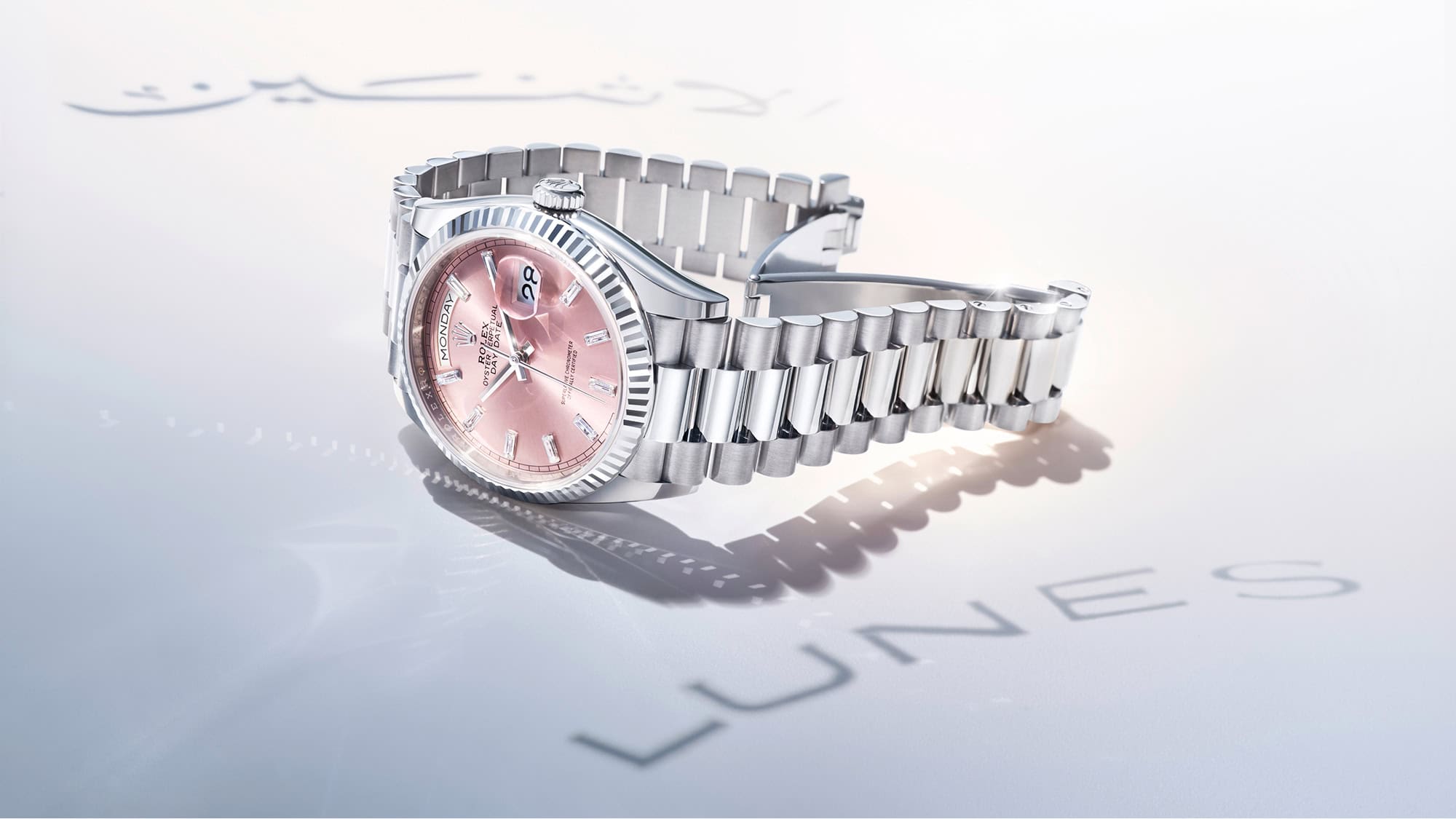 Die Rolex Day-Date in Weißgold mit rosa Zifferblatt bei Juwelier S.M.Wild