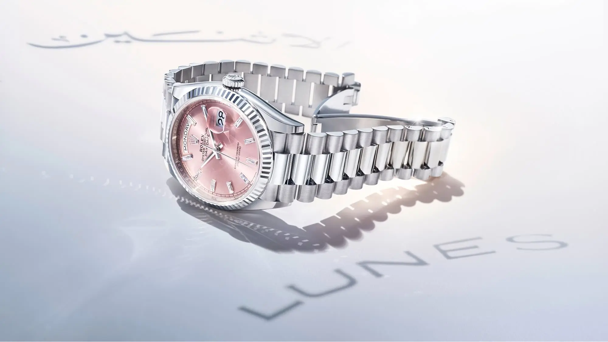 Die Rolex Day-Date in Weißgold mit rosa Zifferblatt bei Juwelier S.M.Wild