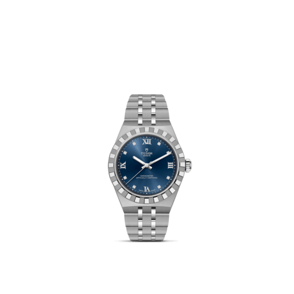 Tudor Royal mit Gehäuse und Band aus Edelstahl und blauem Zifferblatt und 30 Millimeter Durchmesser