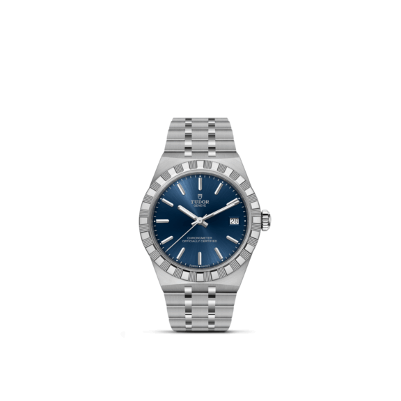 Tudor Royal mit Gehäuse und Band aus Edelstahl und blauem Zifferblatt und 36 Millimeter Durchmesser