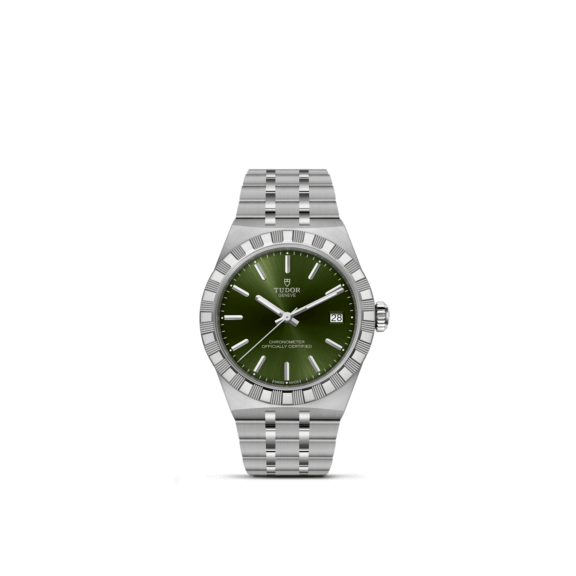 Tudor Royal mit Gehäuse und Band aus Edelstahl und grünem Zifferblatt und 36 Millimeter Durchmesser