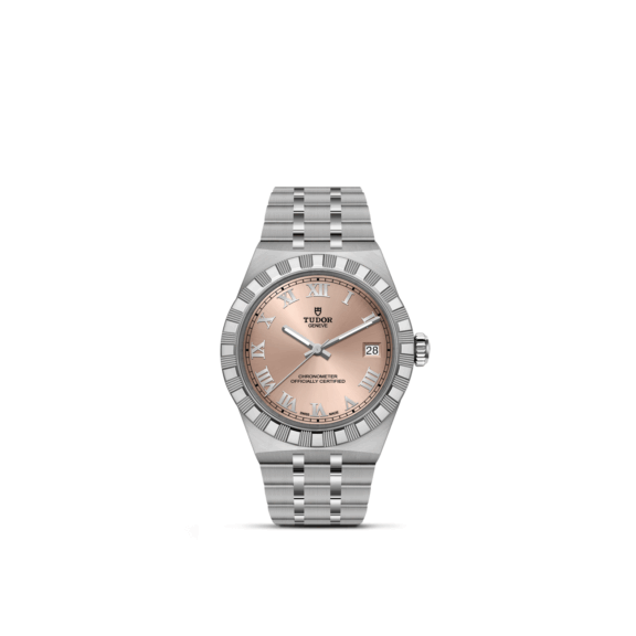 Tudor Royal mit Gehäuse und Band aus Edelstahl und lachsfarbenem Zifferblatt und 36 Millimeter Durchmesser