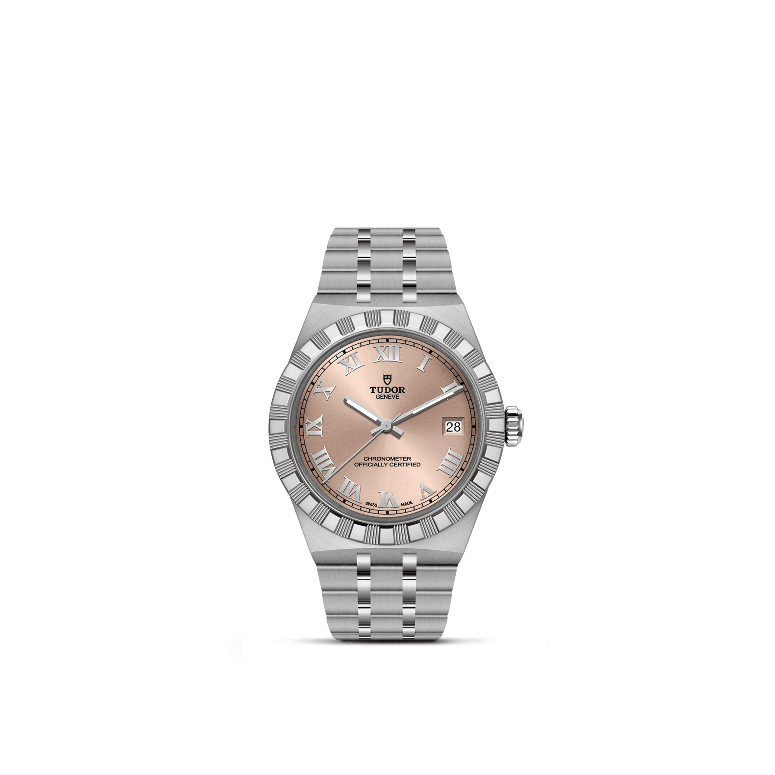 Tudor Royal mit Gehäuse und Band aus Edelstahl und lachsfarbenem Zifferblatt und 36 Millimeter Durchmesser