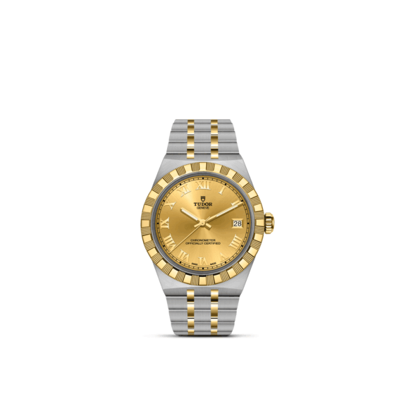 Tudor Royal mit Gehäuse und Band aus Edelstahl und Gelbgold und champagnerfarbenem Zifferblatt und 36 Millimeter Durchmesser