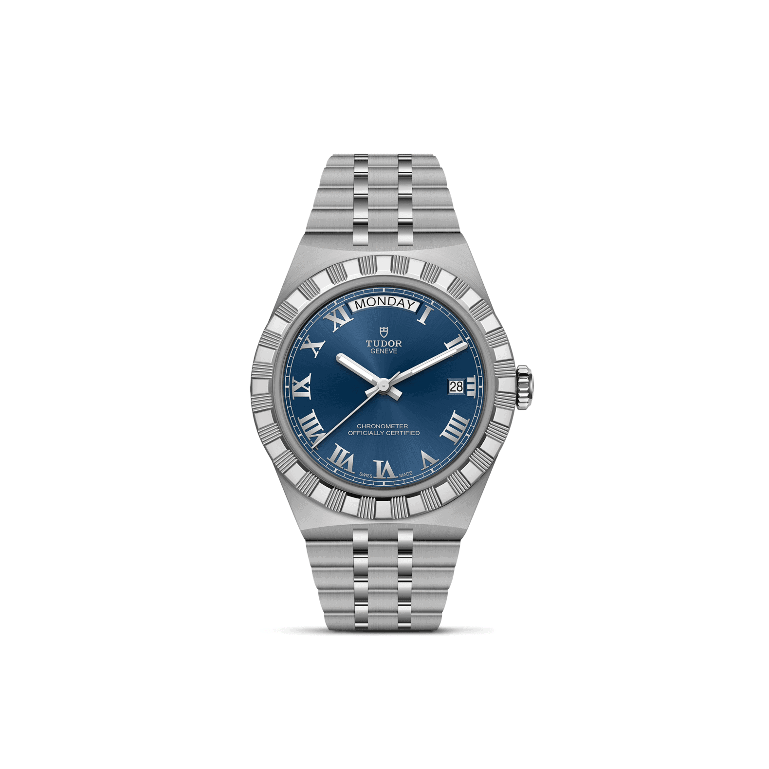 Tudor Royal mit Gehäuse und Band aus Edelstahl und blauem Zifferblatt