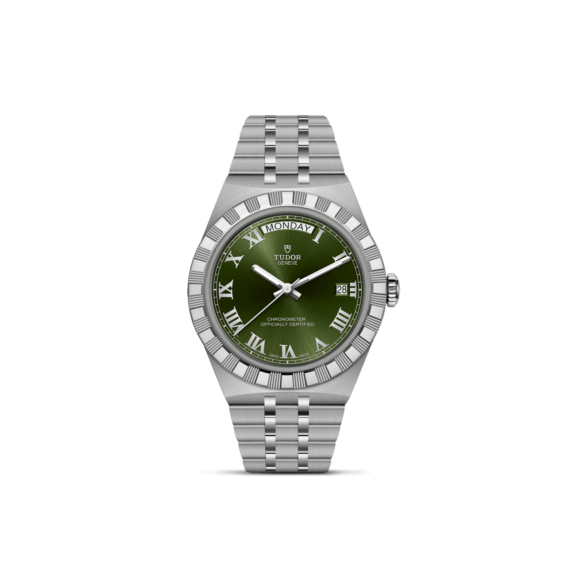 Tudor Royal mit Gehäuse und Band aus Edelstahl und grünem Zifferblatt