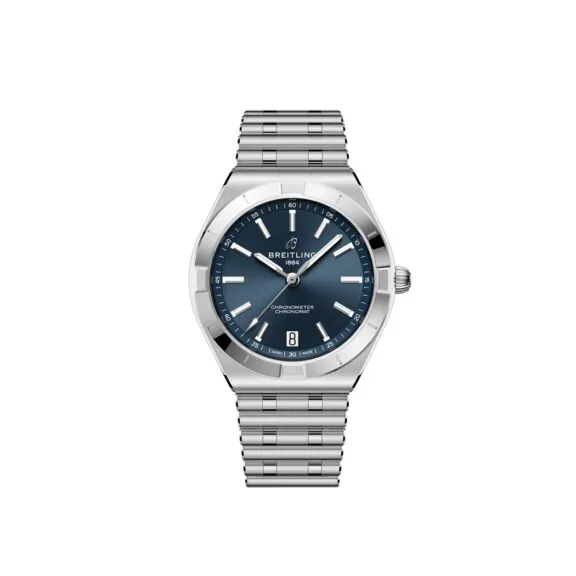 Breitling Chronomat Automatic 36 mit Gehäuse und Band aus Edelstahl und blauem Zifferblatt