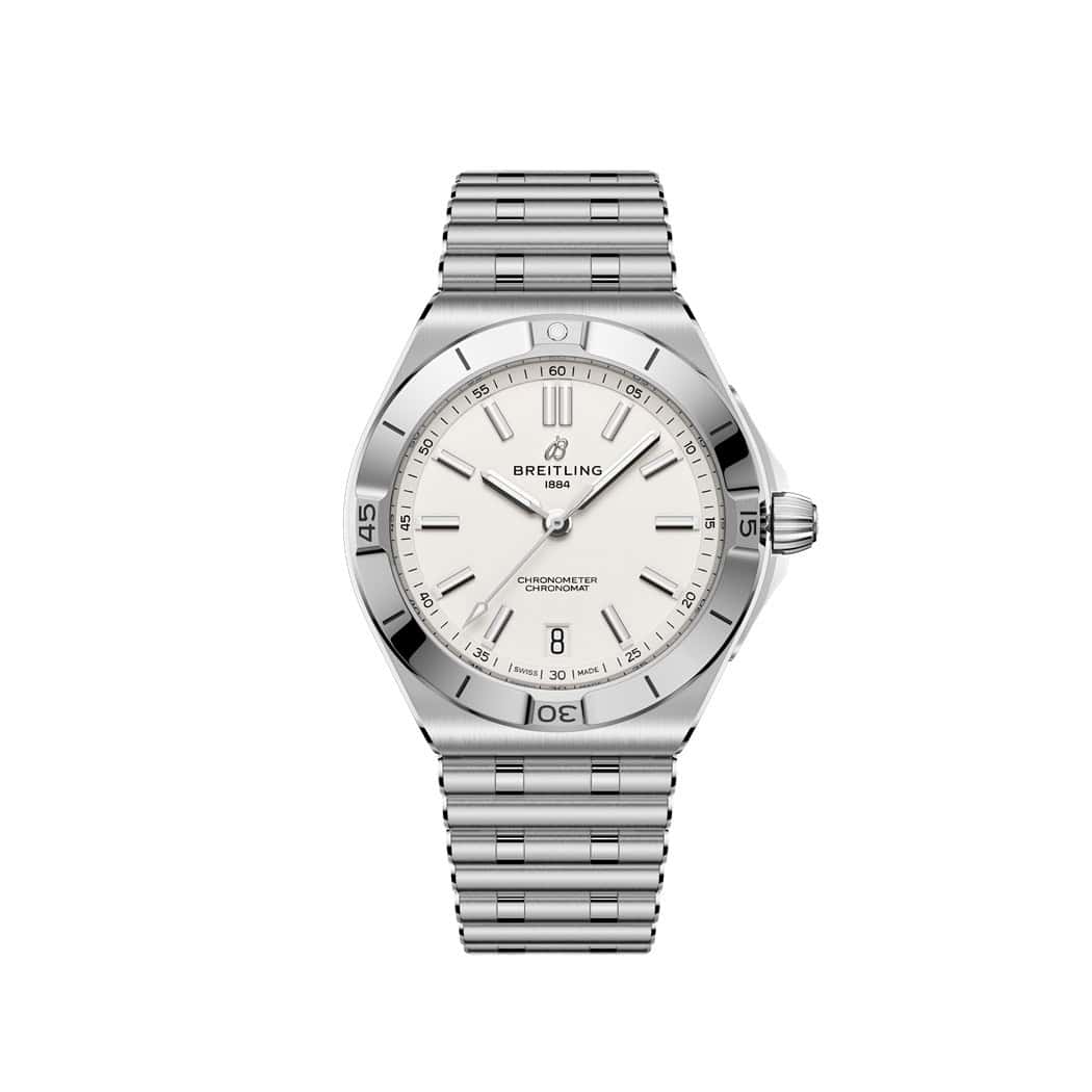 Breitling Chronomat B31 Automatic 40 mit Gehäuse und Band aus Edelstahl und weißem Zifferblatt