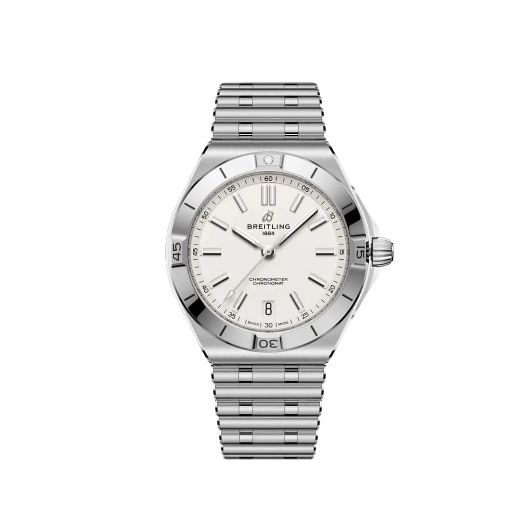 Breitling Chronomat B31 Automatic 40 mit Gehäuse und Band aus Edelstahl und weißem Zifferblatt