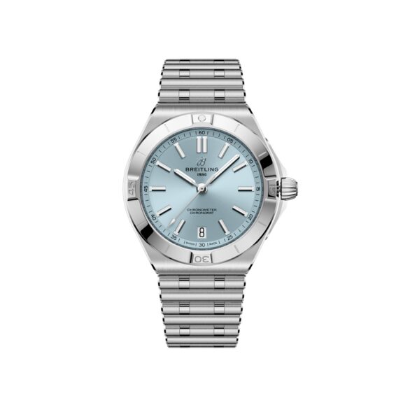 Breitling Chronomat B31 Automatic 40 mit Gehäuse und Band aus Edelstahl und Platin und hellblauem Zifferblatt