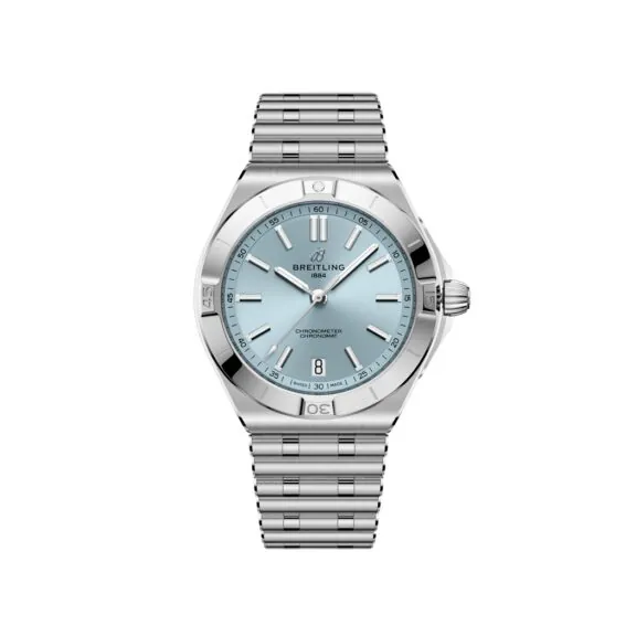 Breitling Chronomat B31 Automatic 40 mit Gehäuse und Band aus Edelstahl und Platin und hellblauem Zifferblatt