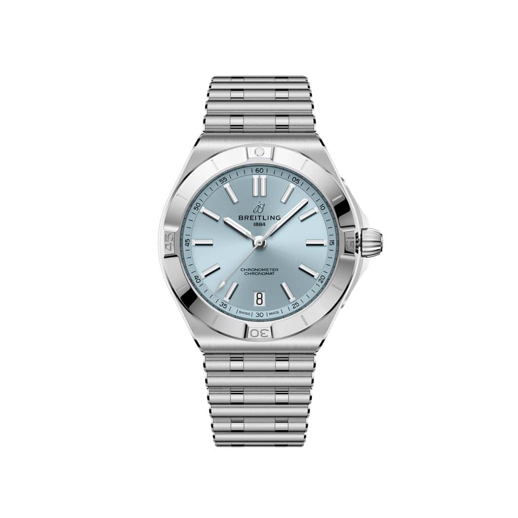 Breitling Chronomat B31 Automatic 40 mit Gehäuse und Band aus Edelstahl und Platin und hellblauem Zifferblatt