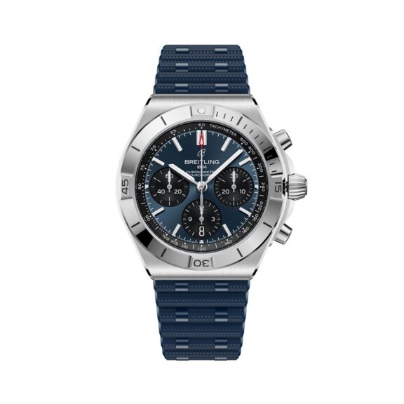 Breitling Chronomat B01 Chronomat 42 mit Edelstahlgehäuse und Kautschukband und blauem Zifferblatt