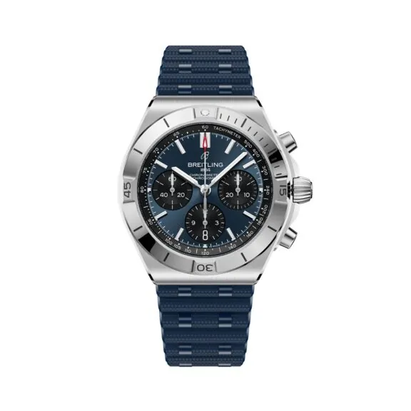 Breitling Chronomat B01 Chronomat 42 mit Edelstahlgehäuse und Kautschukband und blauem Zifferblatt