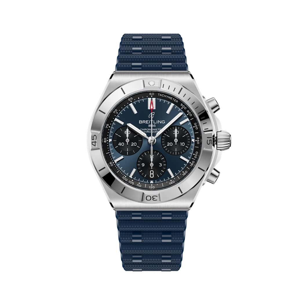 Breitling Chronomat B01 Chronomat 42 mit Edelstahlgehäuse und Kautschukband und blauem Zifferblatt