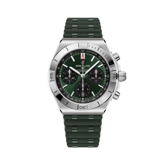 Breitling Chronomat B01 Chronomat 42 mit Edelstahlgehäuse und Kautschukband und grünem Zifferblatt