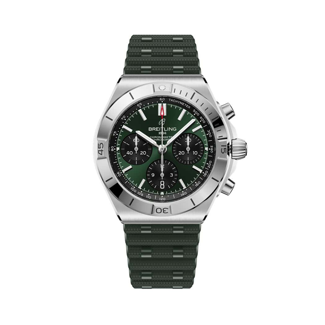 Breitling Chronomat B01 Chronomat 42 mit Edelstahlgehäuse und Kautschukband und grünem Zifferblatt