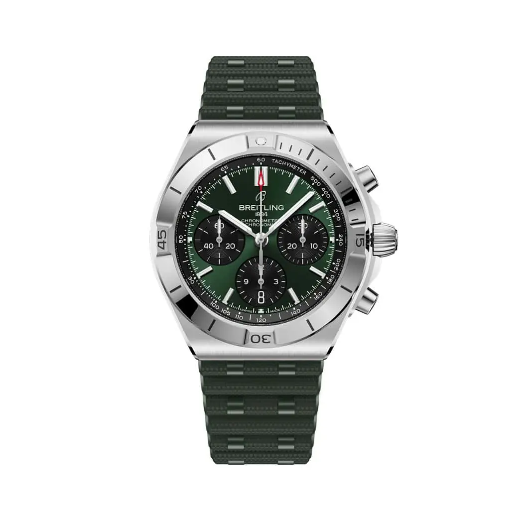 Breitling Chronomat B01 Chronomat 42 mit Edelstahlgehäuse und Kautschukband und grünem Zifferblatt