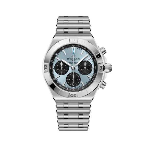 Breitling Chronomat B01 Chronomat 42 mit Gehäuse und Band aus Edelstahl und Platin und hellblauem Zifferblatt