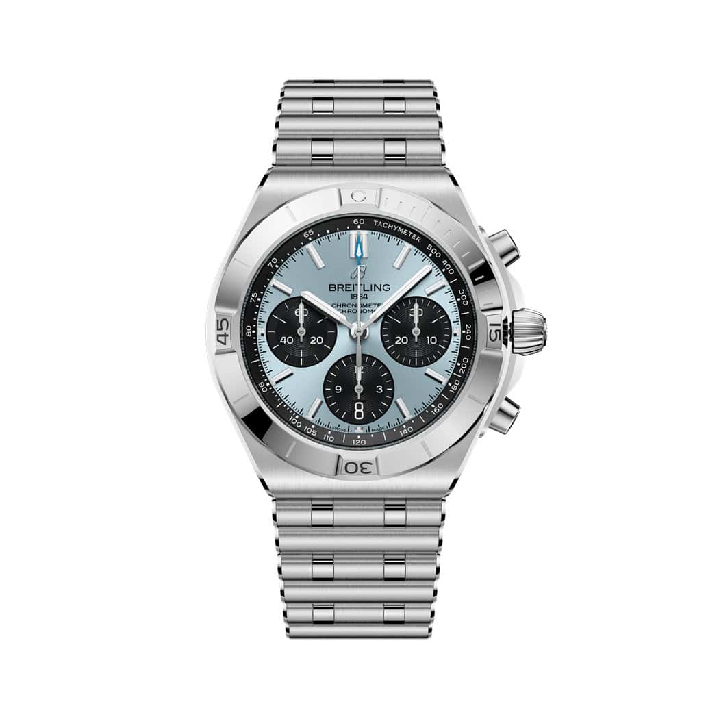 Breitling Chronomat B01 Chronomat 42 mit Gehäuse und Band aus Edelstahl und Platin und hellblauem Zifferblatt