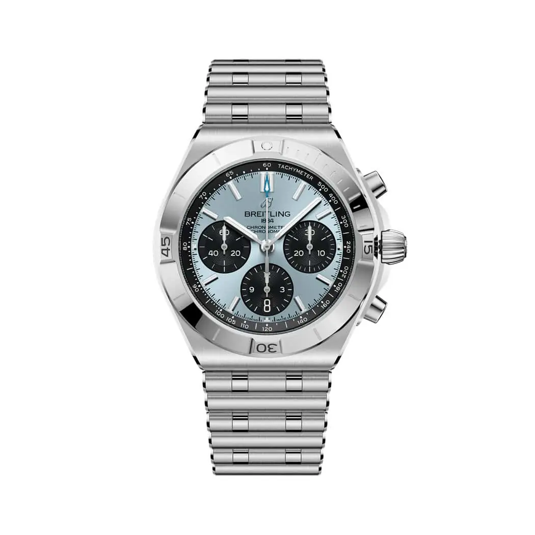 Breitling Chronomat B01 Chronomat 42 mit Gehäuse und Band aus Edelstahl und Platin und hellblauem Zifferblatt