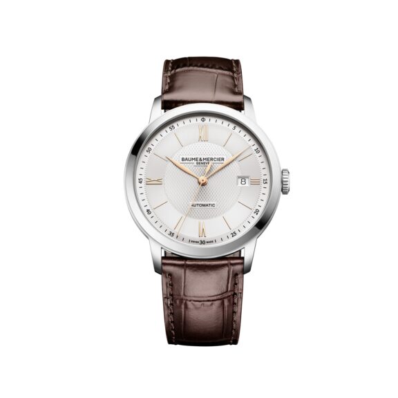 Baume et Mercier Classima mit Edelstahlgehäuse, Lederband und silberfarbenem Zifferblatt