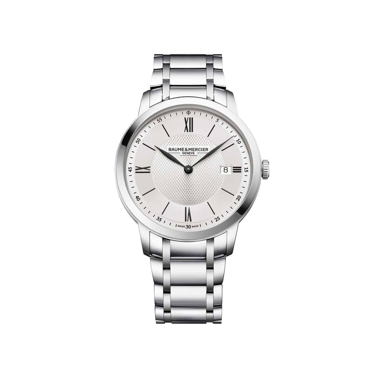 Baume et Mercier Classima mit Gehäuse und Band aus Edelstahl und silberfarbenem Zifferblatt
