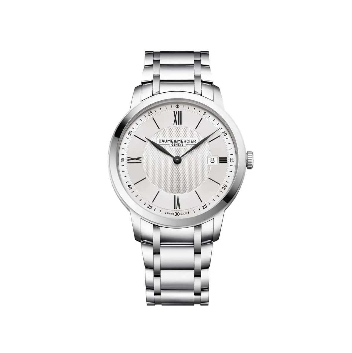 Baume et Mercier Classima mit Gehäuse und Band aus Edelstahl und silberfarbenem Zifferblatt