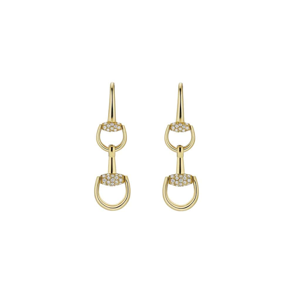Horsebit Ohrschmuck von Gucci aus 18 Karat Gelbgold mit Diamanten