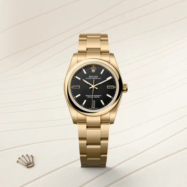 Rolex Oyster Perpetual in 18 Karat Gelbgold, Frontansicht