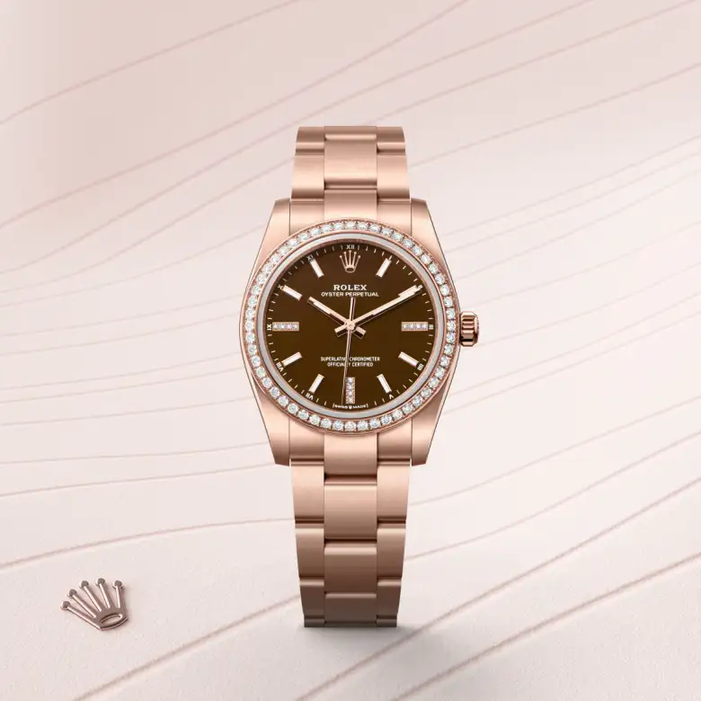 Rolex Oyster Perpetual in 18 Karat Everose-Gold, Frontansicht