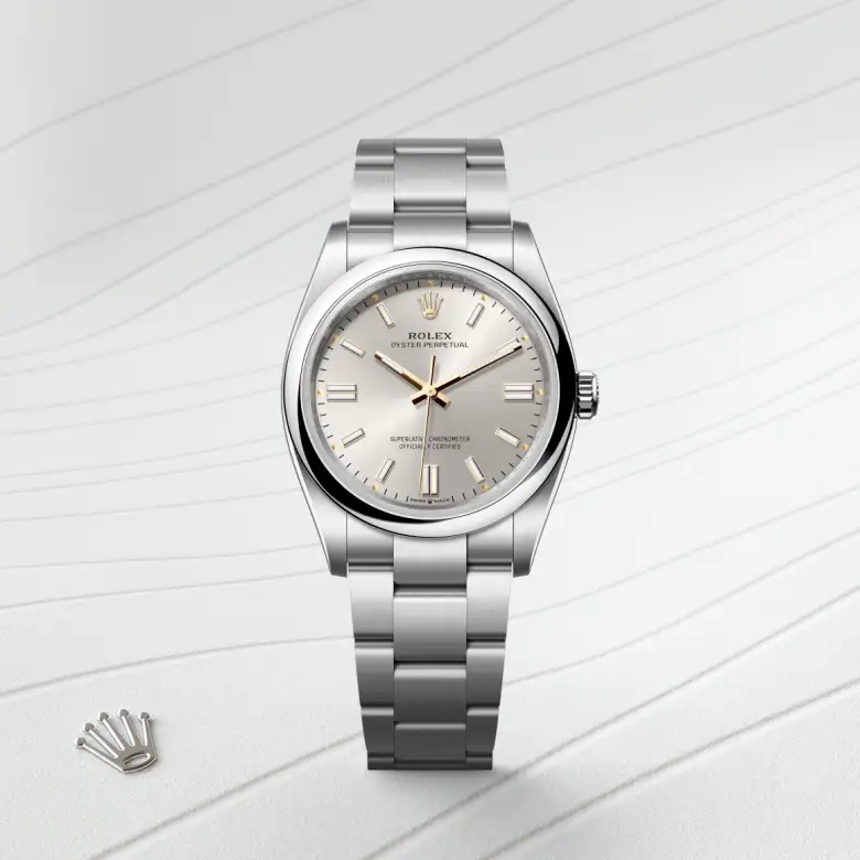 Rolex Oyster Perpetual in Edelstahl Oystersteel, Frontansicht