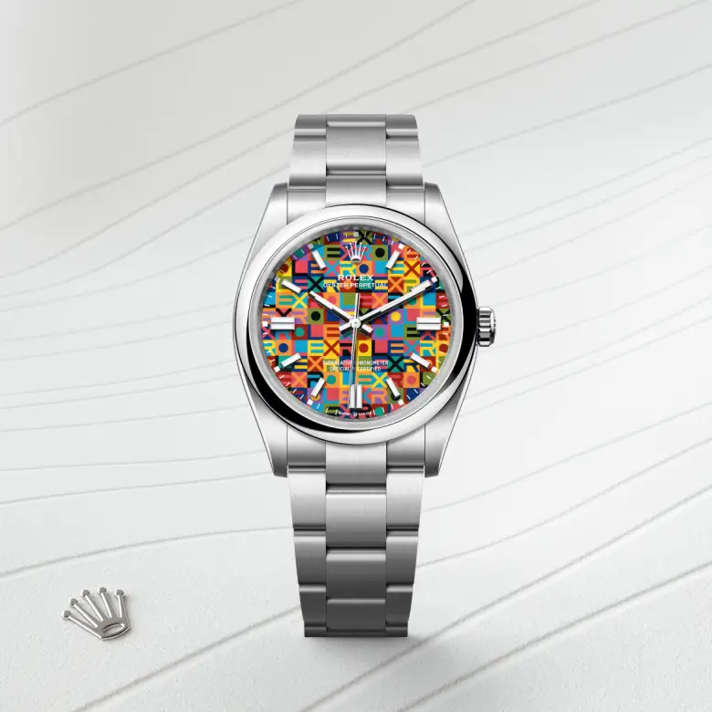 Rolex Oyster Perpetual in Edelstahl Oystersteel, Frontansicht
