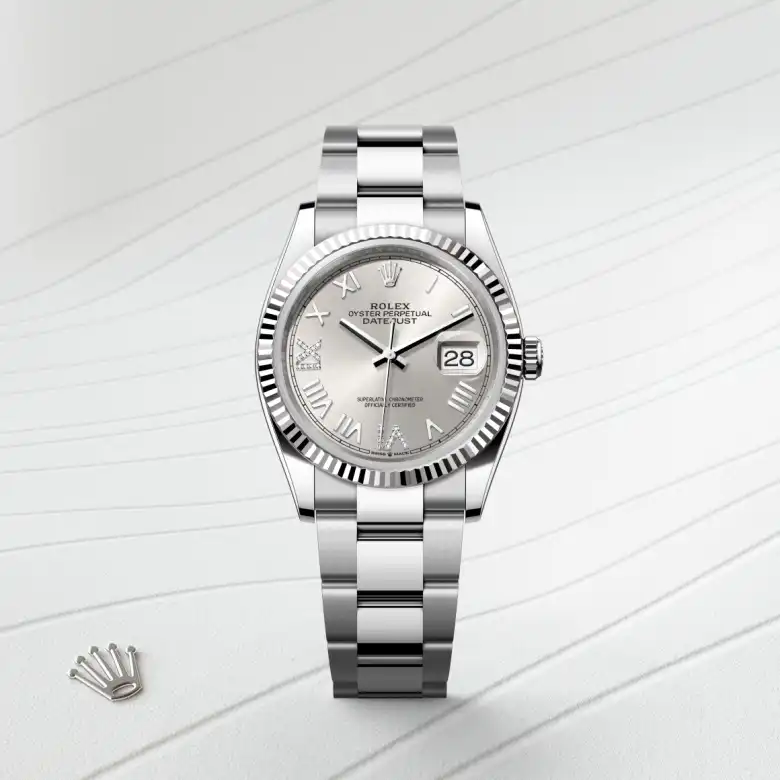 Rolex Datejust in Rolesor weiß (Kombination aus Edelstahl Oystersteel und Weißgold), Frontansicht