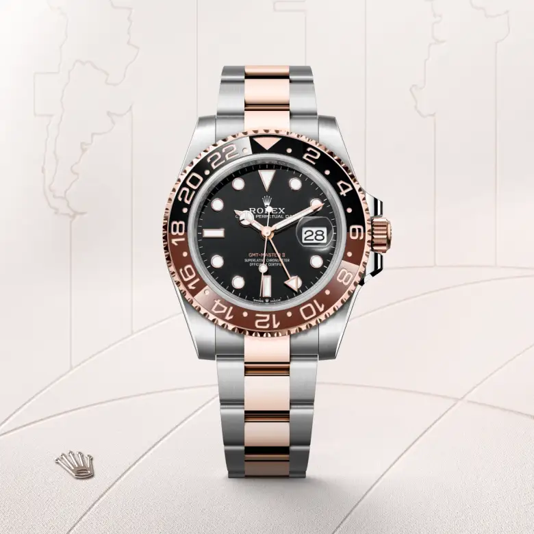 Rolex GMT-Master II in Rolesor Everose (Kombination aus Edelstahl Oystersteel und Everose-Gold), Frontansicht