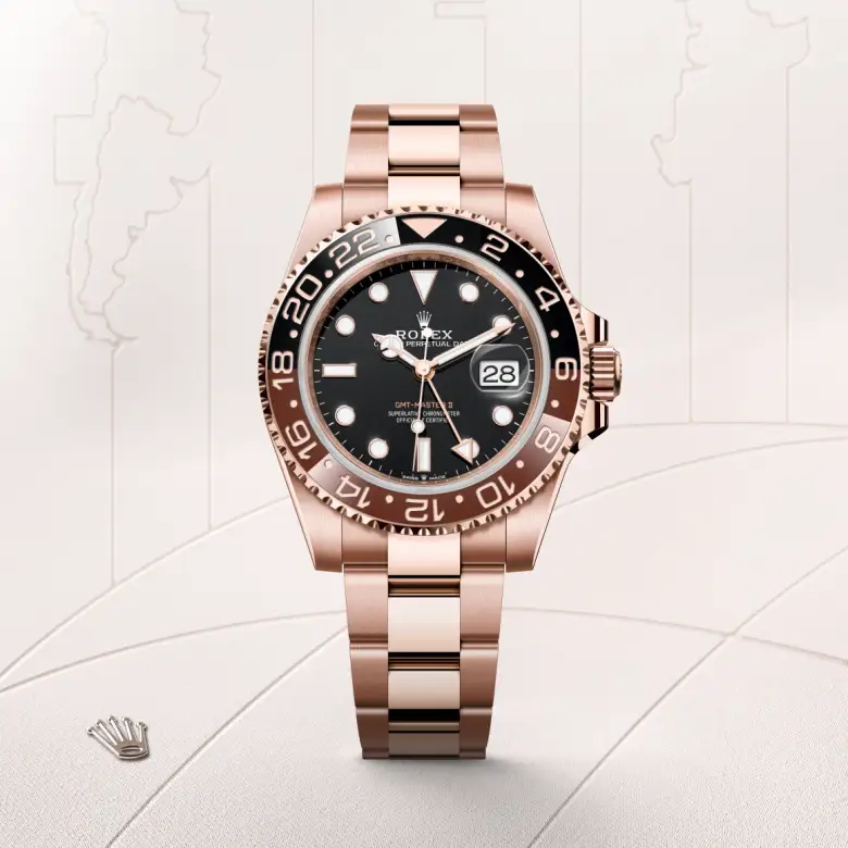 Rolex GMT-Master II in 18 Karat Everose-Gold, Frontansicht