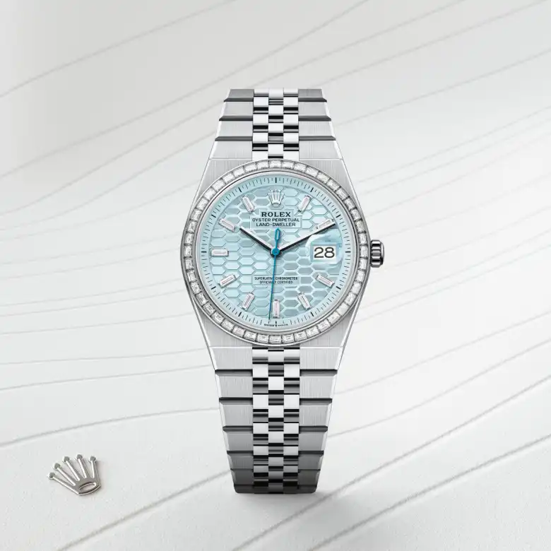 Rolex Land-Dweller in Platin, Frontansicht