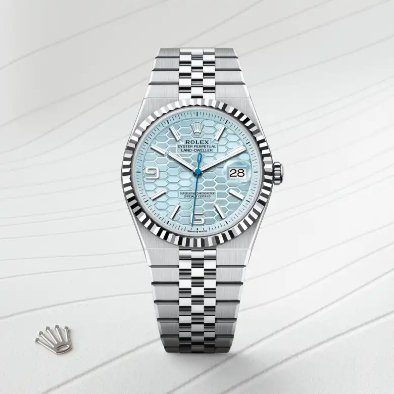 Rolex Land-Dweller in Platin, Frontansicht
