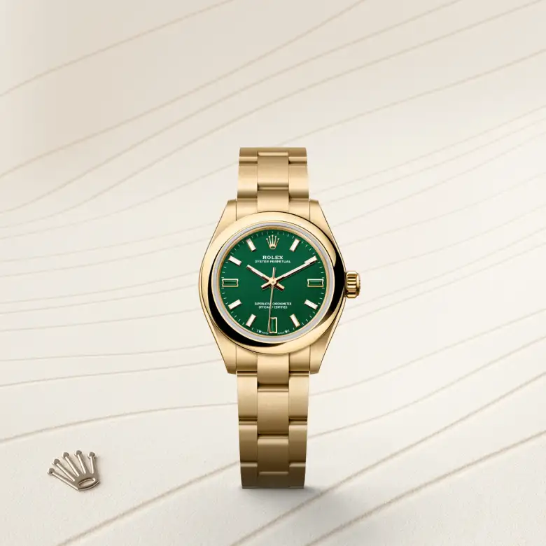 Rolex Oyster Perpetual in 18 Karat Gelbgold, Frontansicht
