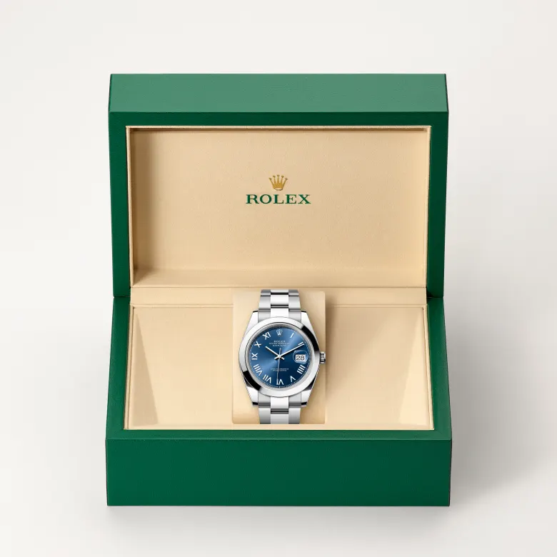Rolex Datejust in Edelstahl Oystersteel in grüner Schatulle