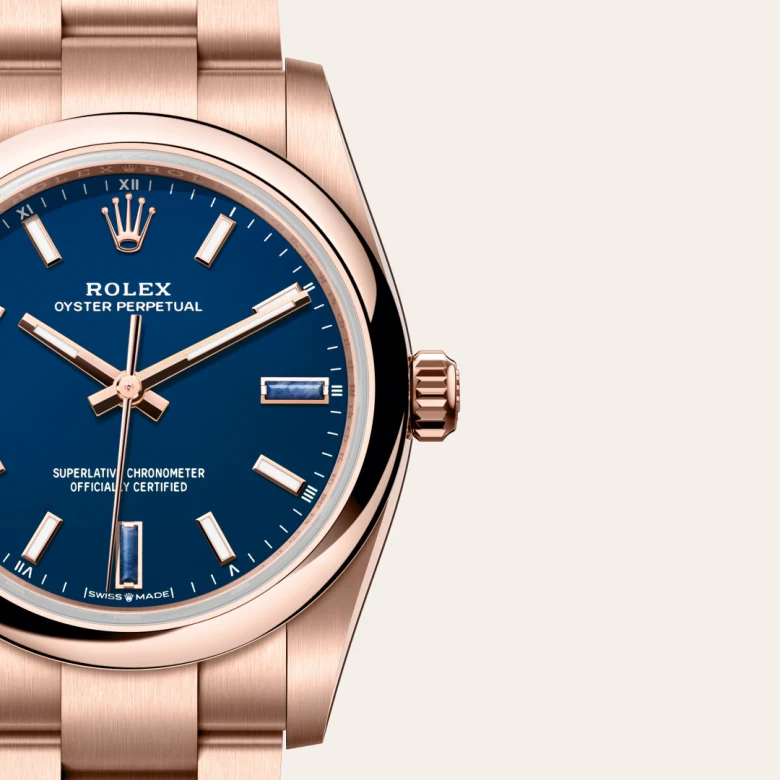 Rolex Oyster Perpetual in 18 Karat Everose-Gold, Detailansicht