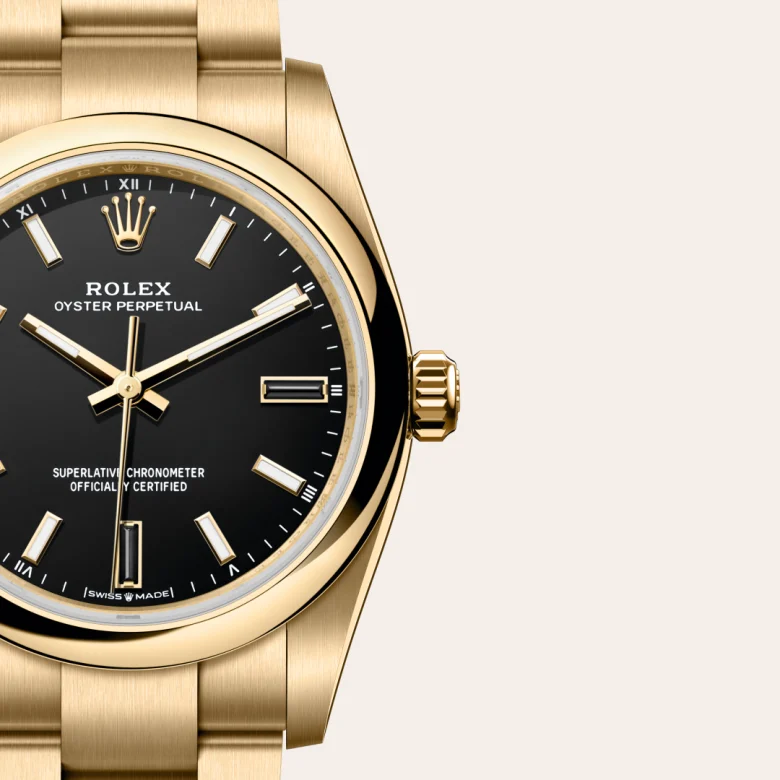 Rolex Oyster Perpetual in 18 Karat Gelbgold, Detailansicht