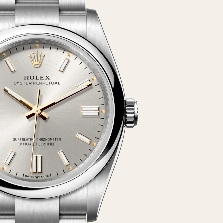 Rolex Oyster Perpetual in Edelstahl Oystersteel, Detailansicht