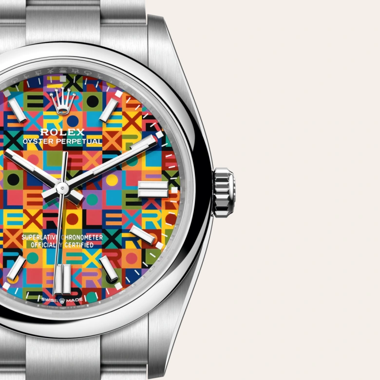 Rolex Oyster Perpetual in Edelstahl Oystersteel, Detailansicht