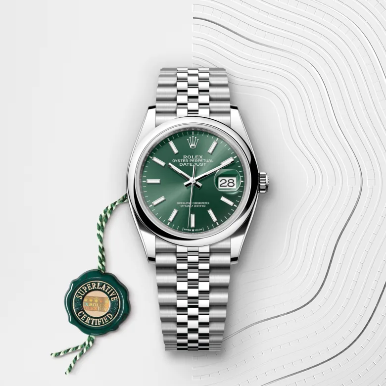 Rolex Datejust in Edelstahl Oystersteel mit grünem Siegel