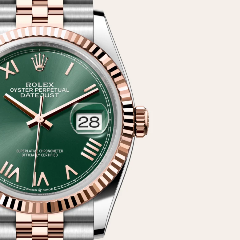Rolex Datejust in Rolesor Everose (Kombination aus Edelstahl Oystersteel und Everose-Gold), Detailansicht