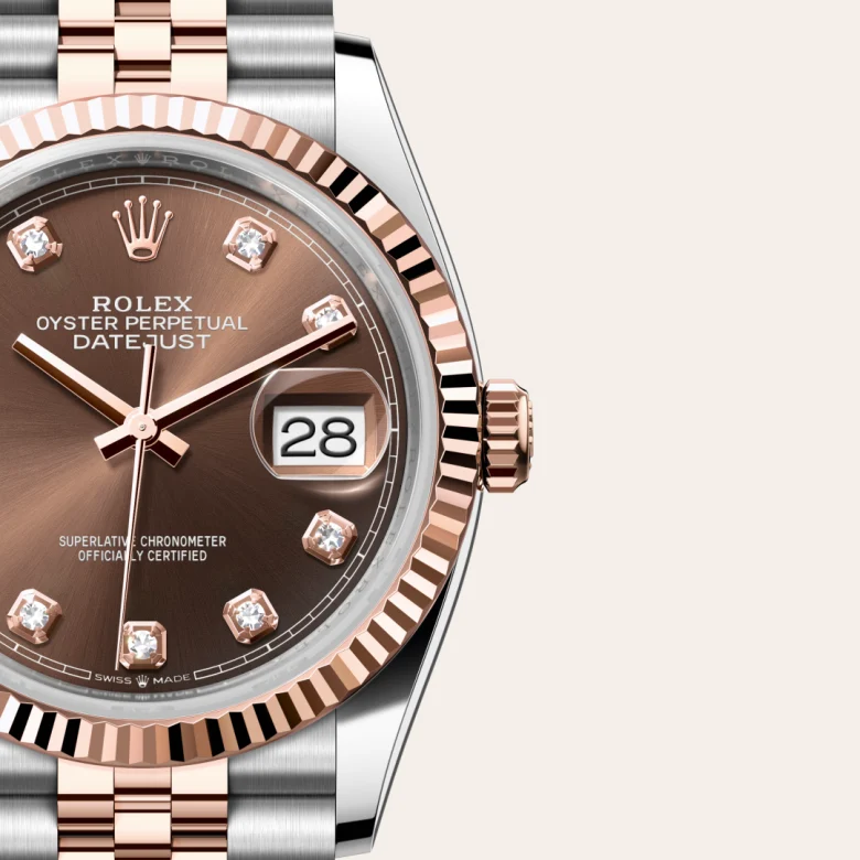 Rolex Datejust in Rolesor Everose (Kombination aus Edelstahl Oystersteel und Everose-Gold), Detailansicht