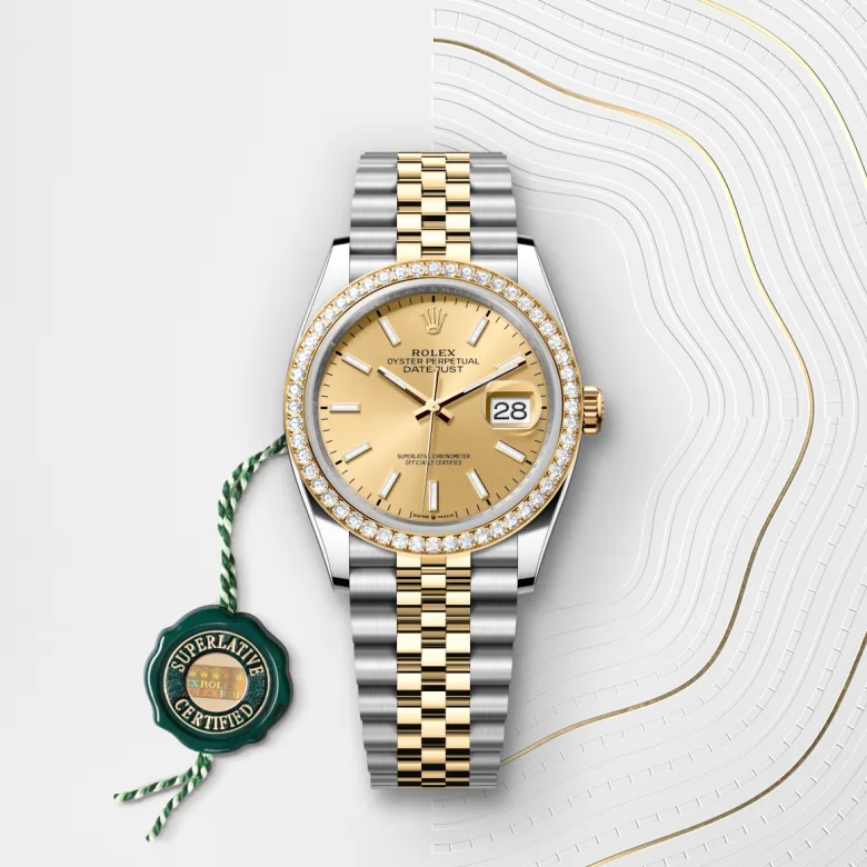 Rolex Datejust in Rolesor gelb (Kombination aus Edelstahl Oystersteel und Gelbgold) mit grünem Siegel