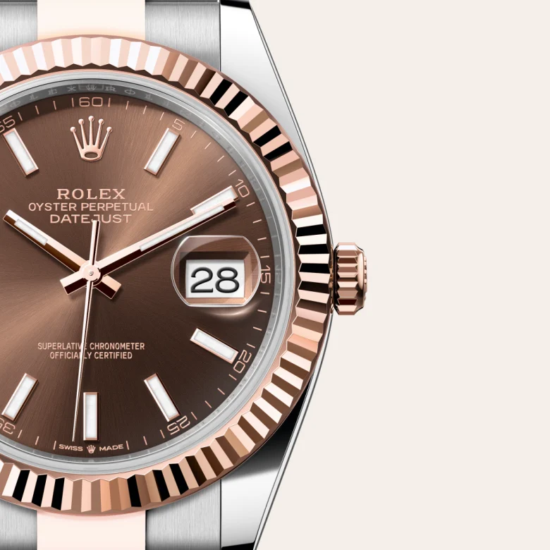 Rolex Datejust in Rolesor Everose (Kombination aus Edelstahl Oystersteel und Everose-Gold), Detailansicht